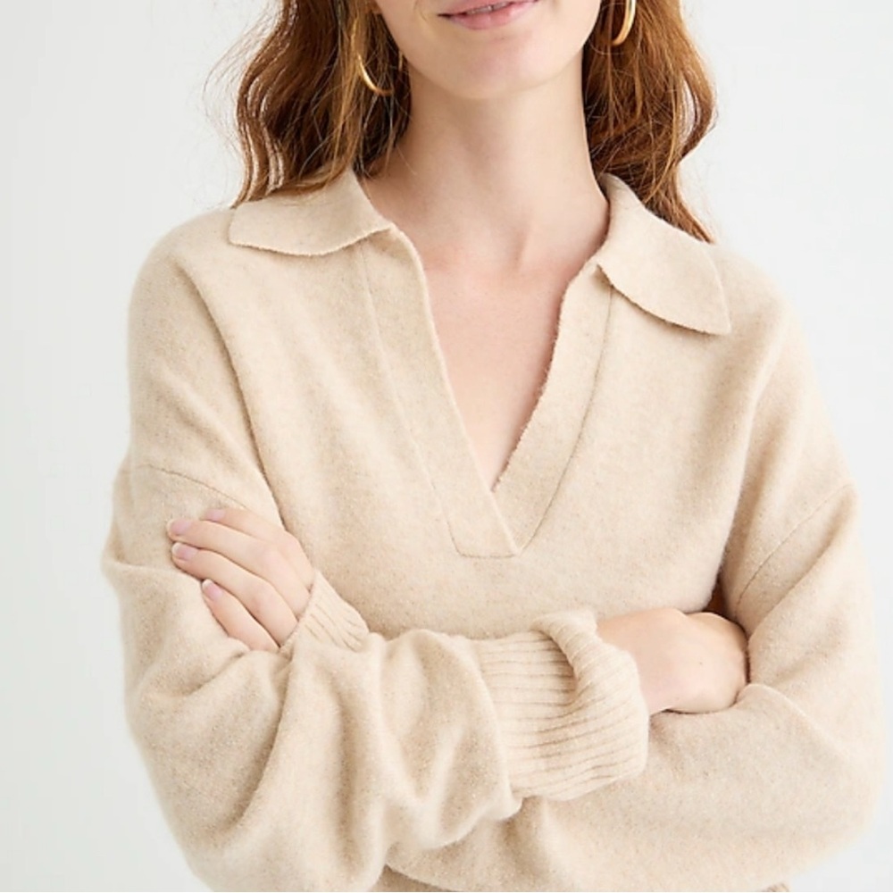 J. Crew Heather Sand Collared V Neck Supersoft Sweater - Small‎
